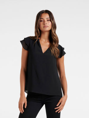 Threaded Pear Cecelia Ruffled Flutter Sleeve Blouse