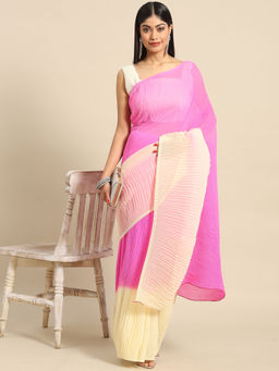 Akhilam - Womens Pure Crepe Pink Solid Designer Saree with Unstitched Blouse