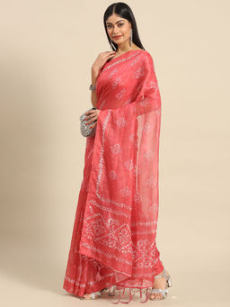 Akhilam - Womens Soft Silk Pink Printed Designer Saree with Unstitched Blouse