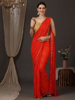 Akhilam - Womens Chiffon Red Embellished Designer Saree with Unstitched Blouse