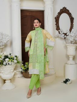 THE COTTON LAWN SHOP - Green Unstitched Topwear with Bottomwear Fabric and Dupatta Material (Set of 3)