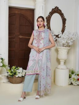 THE COTTON LAWN SHOP - Grey Unstitched Topwear with Bottomwear Fabric and Dupatta Material (Set of 3)