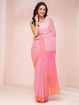 Fabindia - Pink Cotton Silk Sari