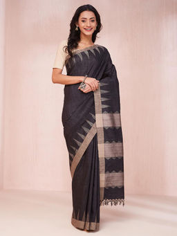 Fabindia - Black Silk Hand Woven Saree Without Blouse