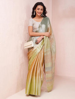 Fabindia - Green Cotton Blend Hand Woven Saree Without Blouse