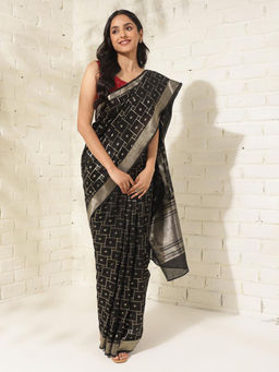 Fabindia - Black Cotton Silk Blend Sari