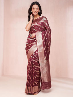 Fabindia - Wine Cotton Silk Blend Banarasi Sari