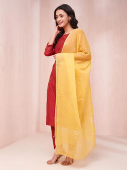 Fabindia - Yellow Cotton Silk Hand Woven Dupatta