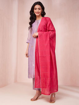 Fabindia - Pink Cotton Silk Embroidered Dupatta