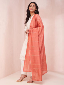 Fabindia - Orange Cotton Silk Embroidered Dupatta