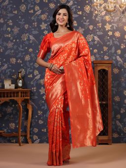 Nyri - Pure Silk Earthy Orange Woven Zari Border Saree with Unstitched Blouse