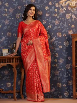 Nyri - Pure Silk Earthy Rust Woven Zari Border Saree with Unstitched Blouse