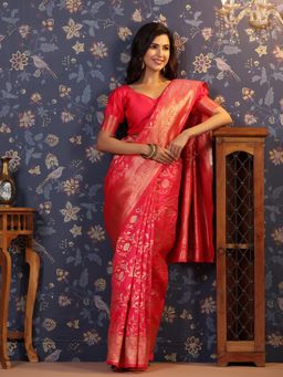 Nyri - Pure Silk Dusty Pink Woven Zari Border Festive Saree with Unstitched Blouse
