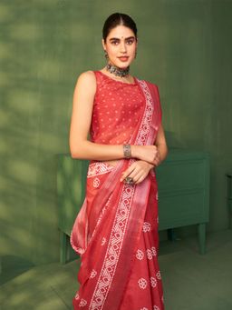 Nyri - Red Jaipuri Cotton Block Printed Zari Festive Saree with Unstitched Blouse