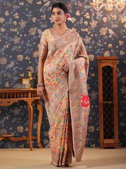Nyri - Cream Pure Silk Woven Design Festive Designer Saree with Unstitched Blouse