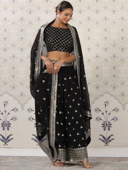 Nyri - Heavy Daman Pure Georgette Booming Black Embroidery Palazzo Saree with Unstitched Blouse