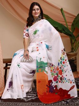 Nyri - Pure Cotton Printed Holi Colours Indie Florals Saree with Unstitched Blouse