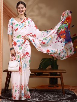 Nyri - Pure Cotton Printed Holi Colours Indie Florals Saree with Unstitched Blouse