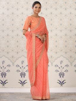 Nyri - Heavy Embroidery Pure Georgette Blooming Peachy Saree with Unstitched Blouse