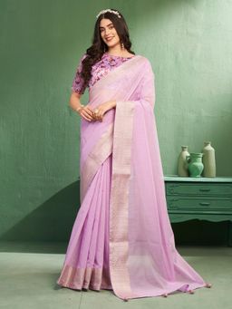 Nyri - Purple Coimbatore Cotton Woven Zari Festive Saree with Unstitched Blouse