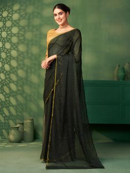 Nyri - Poly Chiffon Blooming Black Embellished Daily Designer Saree with Unstitched Blouse