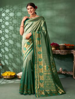 Nyri - Rama Silk Blend Banarasi Woven Design Abstract Zari Saree with Unstitched Blouse