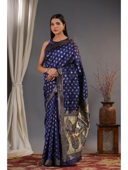Nyri - Pure Silk Navy Blue Woven Design Zari Designer Saree with Unstitched Blouse