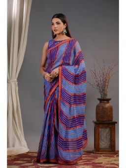 Nyri - Pure Georgette Navy Blue Embroidered Designer Saree with Unstitched Blouse