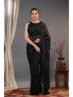 Nyri - Pure Georgette Black Embroidered Sequinned Designer Saree with Unstitched Blouse