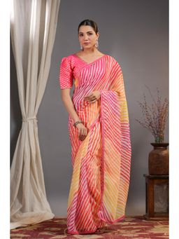 Nyri - Pure Georgette Pink Printed Festive Designer Saree with Unstitched Blouse