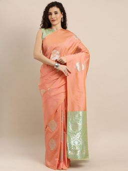 Nyri - Pure Silk Rose Gold Woven Design Zari Designer Saree with Unstitched Blouse