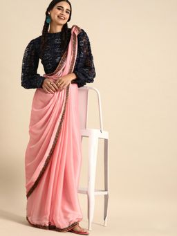 Nyri - Rose Pure Chiffon Embroidered Fancy Lace Party Border Saree with Unstitched Blouse