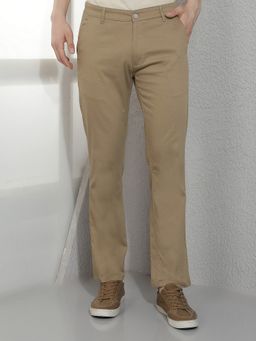 CRIMSOUNE CLUB - Men Cream Straight Trousers