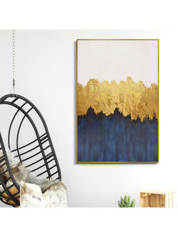 HomeTown - Simon Abstract Glossy Mdf Print Painting, Indigo And Gold 60X90Cm