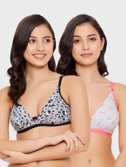 Clovia - Cotton Non-Padded Non-Wired Demi Cup Printed Plunge Bra Multi-Color (Pack of 2)