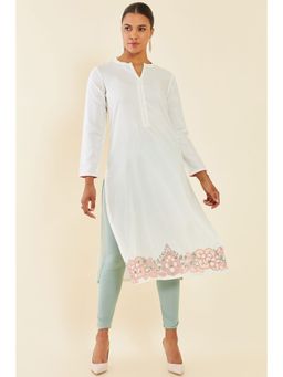 Soch - Off White Rayon Floral Embroidered Kurta with Cutwork and Mirror Embellishment