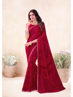 Laxmipati Sarees - Women Maroon Georgette Printed Saree with Unstitched Blouse with Unstitched