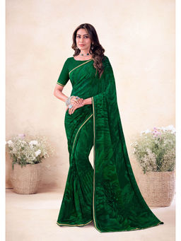 Laxmipati Sarees - Women Green Georgette Printed Saree with Unstitched Blouse with Unstitched
