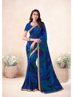 Laxmipati Sarees - Women Blue Georgette Printed Saree with Unstitched Blouse with Unstitched