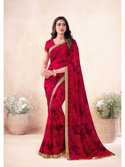 Laxmipati Sarees - Women Red Georgette Geometric Saree with Unstitched Blouse with Unstitched