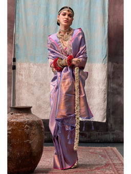 Mysilklove - Women Purple Kanjeevaram Woven Saree with Unstitched Blouse with Unstitched