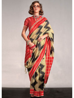 Mysilklove - Women Yellow Banarasi Printed Saree with Unstitched Blouse with Unstitched