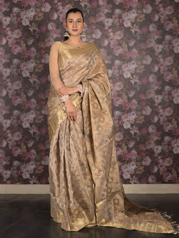 Odette - Women Grey Cotton Floral Saree with Unstitched Blouse with Unstitched