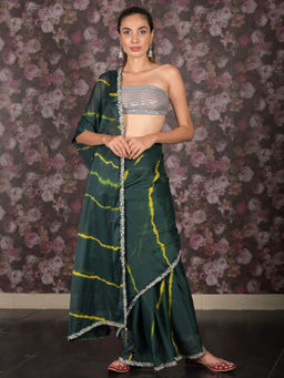 Odette - Women Green Georgette Tie & Dye Saree with Unstitched Blouse with Unstitched