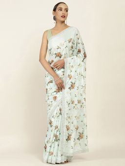 Soch - Printed Chiffon Saree with Unstitched Blouse
