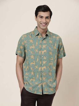 Fabindia - Men Green Printed Spread Collar Shirt
