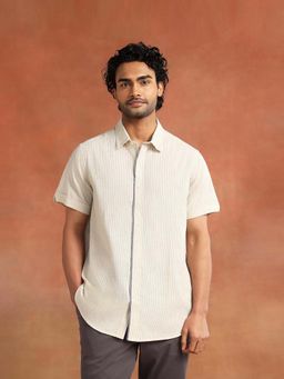 Fabindia - Men Off White Striped Button Down Collar Shirt
