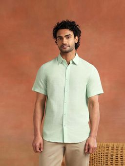 Fabindia - Men Light Green Striped Spread Collar Shirt