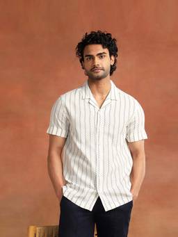 Fabindia - Men White Printed Cuban Collar Shirt