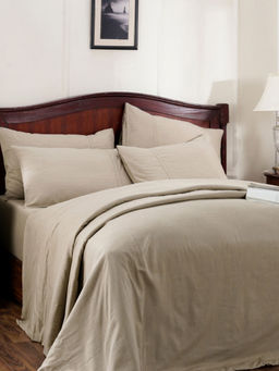 Maspar - Cotsmere Emmie 300TC Cotton Hem Stitch Light Beige Double Duvet Cover and 2 Pillow Case